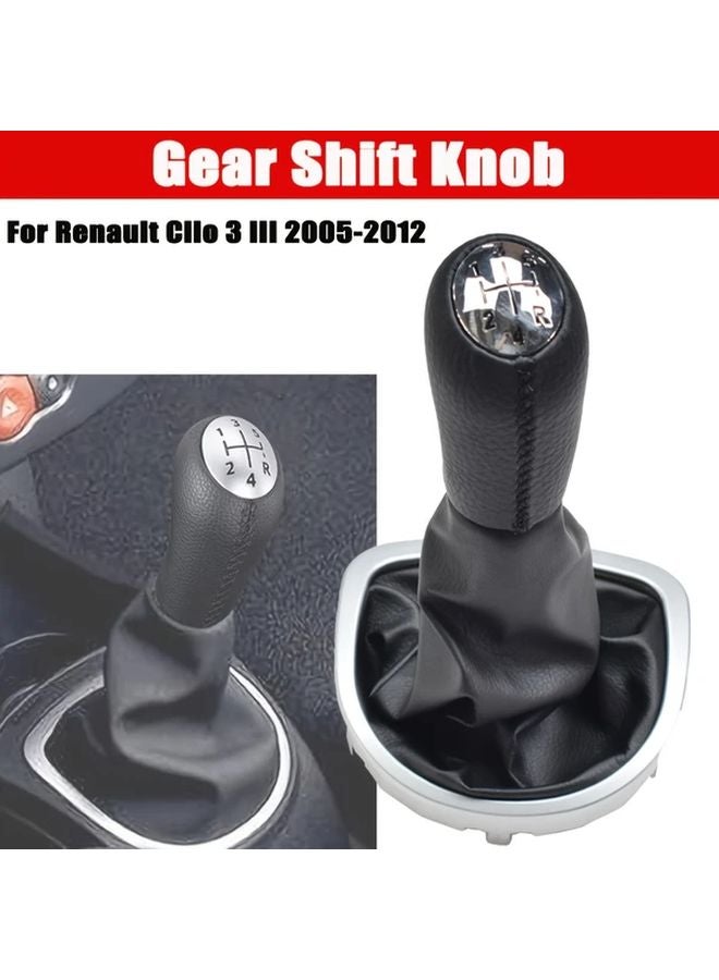 Renault Clio III 2005 2009 Gear Cover Black PU Leather Handbrake Shift Knob - Image 1